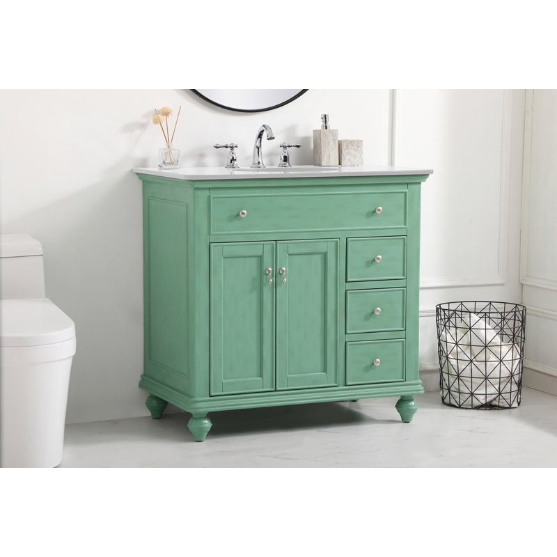 Otto 36'' Single Bathroom Vanity with Top, Vintage Mint, Ivory White
