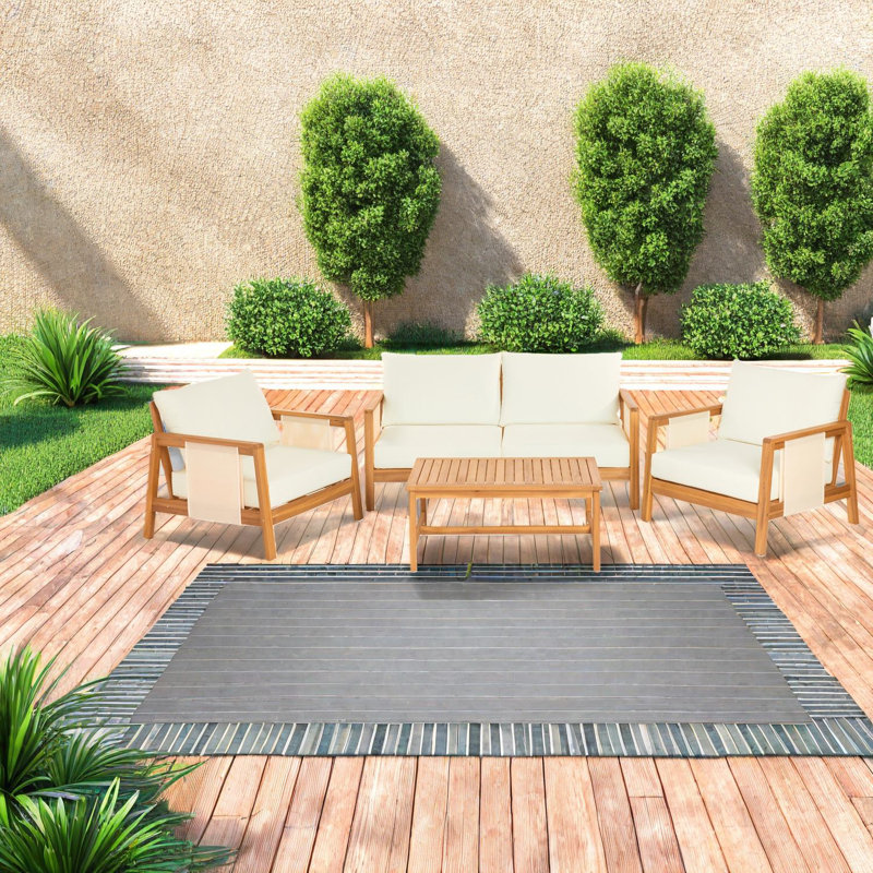 Ensemble de 4 canapés de patio spacieux en bois d'acacia moderne pour la cour