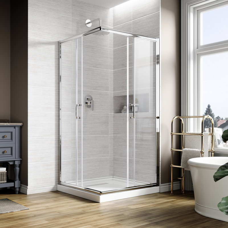 36'' W 72'' H Framed Square Reversible Shower Enclosure, Chrome