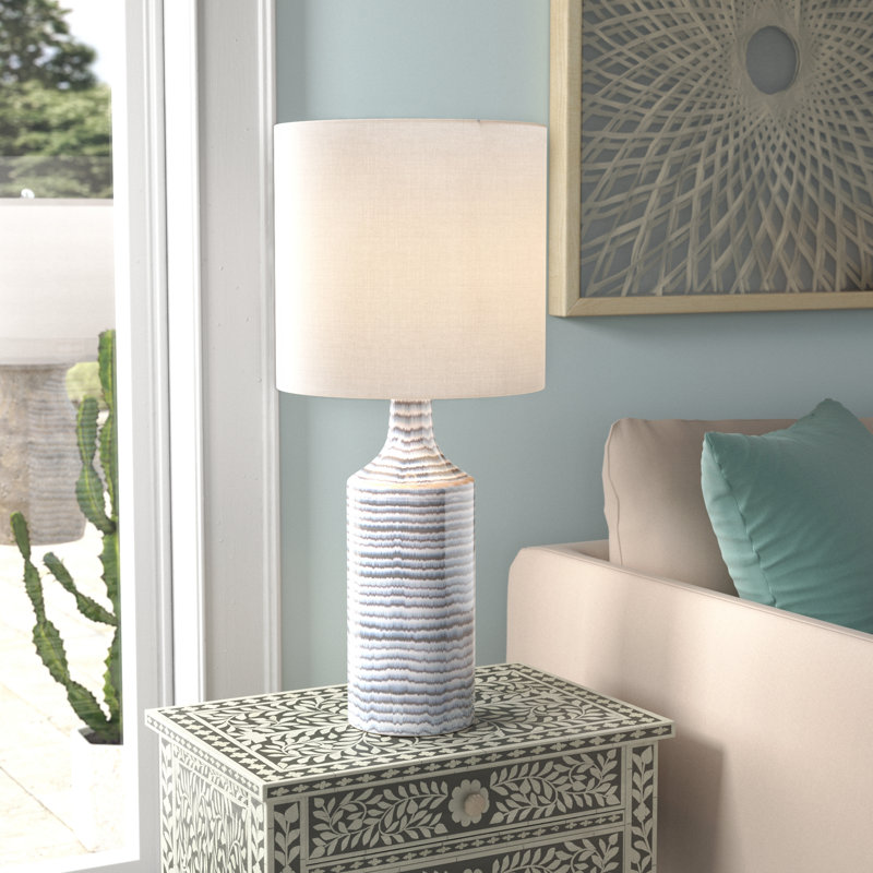Gray Ceramic Table Lamp with Linen Shade, 25"