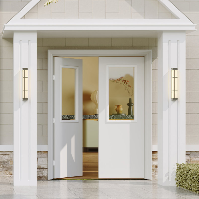 Porte d'entrée double blanche en verre transparent avec charnières argentées et boulon affleurant Prehung, 72"X80"