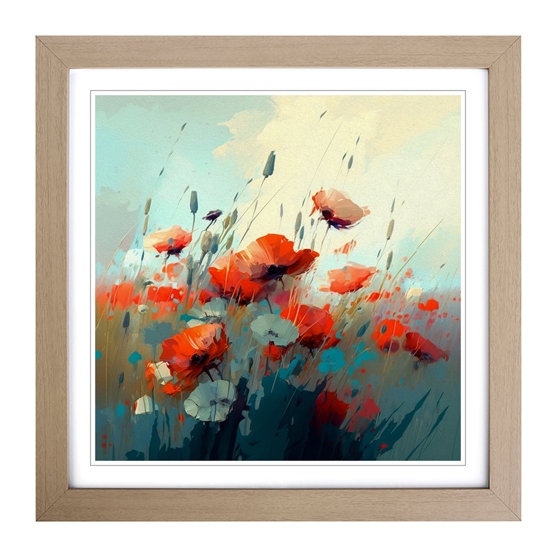 Poppy Field Gestural - Framed Print, Oak