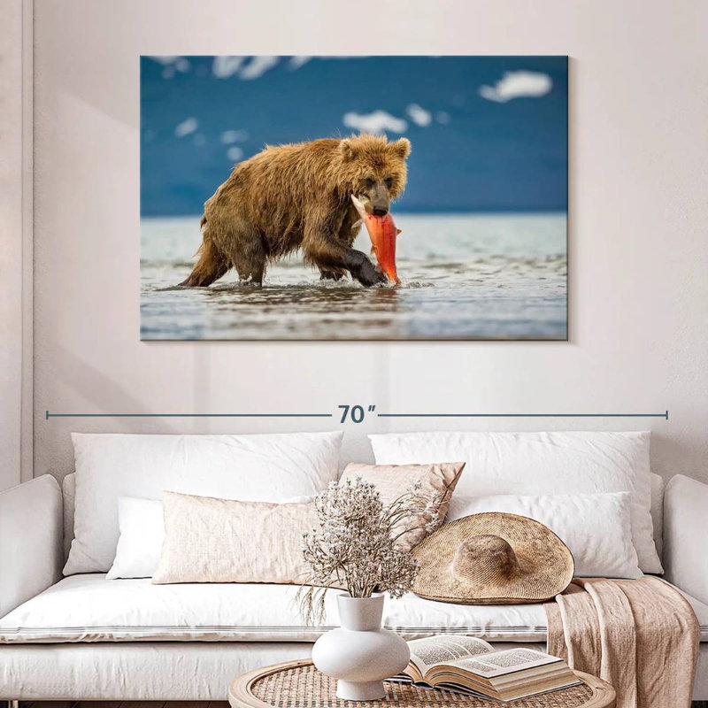 Grizzly de Brampt mangeant du saumon, H 32 po x l 48 po
