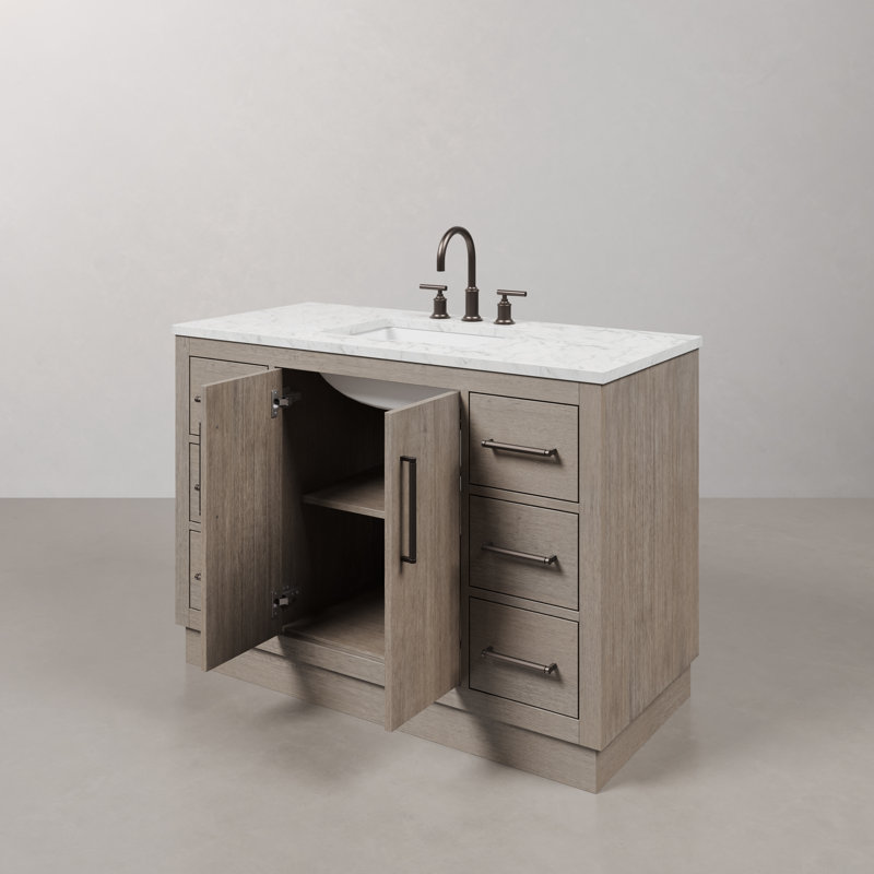 Hugo 48" Carrara White Marble Countertop Bath Vanity in Gray Oak with Faucet, Oil Rubbed Bronze