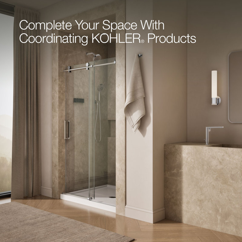 Composed Sliding Shower Door, 78 In. H X 44-1/8 - 47-7/8 In. W, With 3/8 In. Thick Crystal Clear Glass, Silver