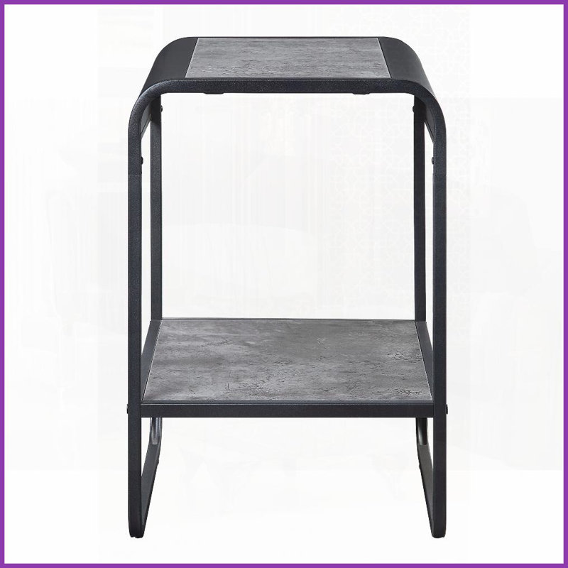 Gris béton Table basse noire avec tablette inférieure, design moderne et élégant pour le salon, espace de rangement supplémentaire