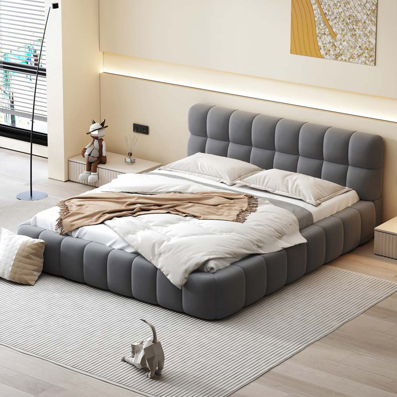 Lit plateforme tapissier Delphia, gris