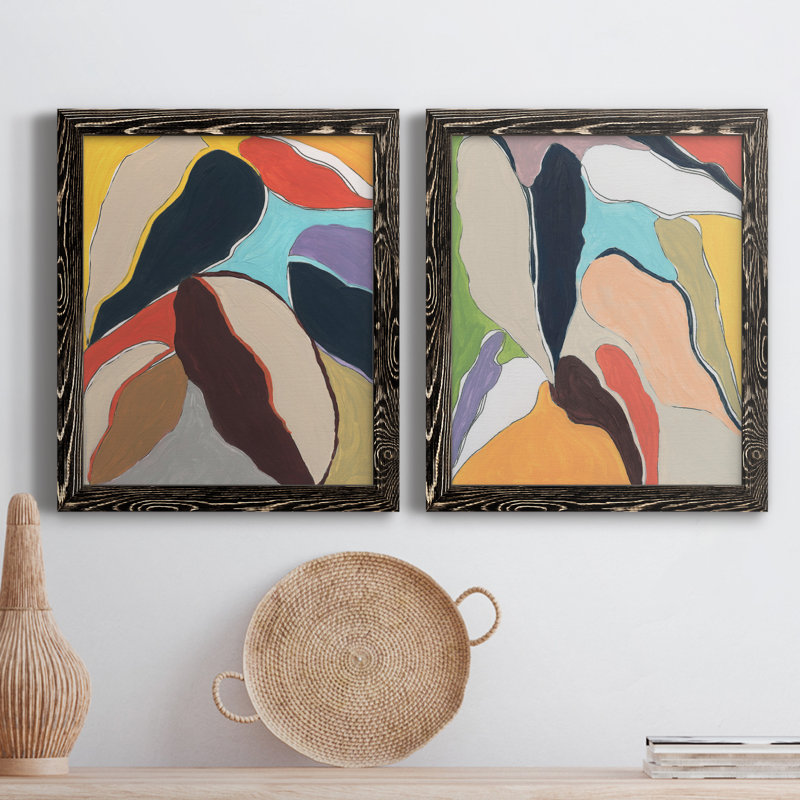 Botanical Revisit I - Ensemble de 2 peintures sur toile encadrées, Cadre noir, H 20 po x l 34 po x P 1,5 po