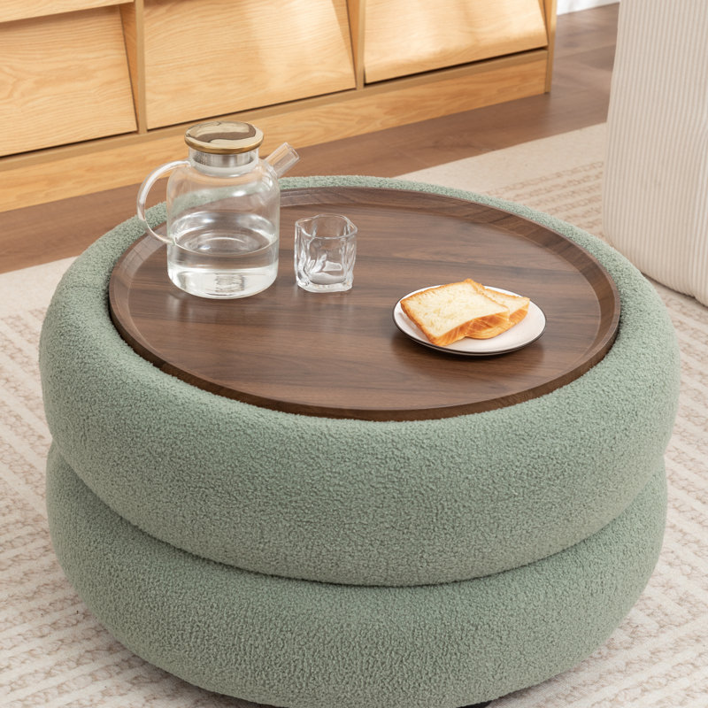 Upholstered Round Storage Ottoman, Green
