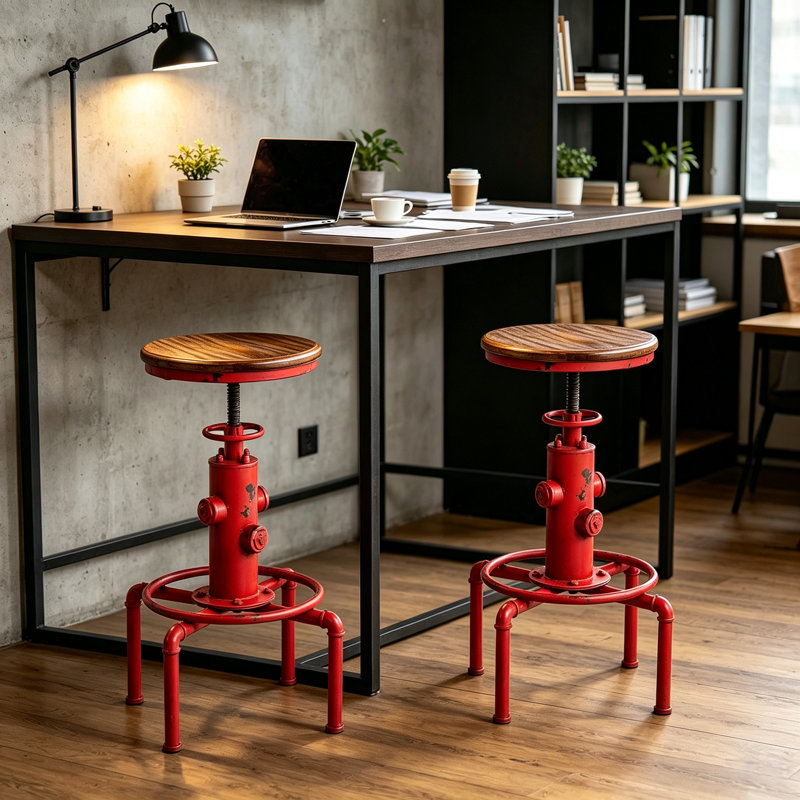Dicle Swivel Adjustable Height Counter Stool, Brown/Antique Red, 2