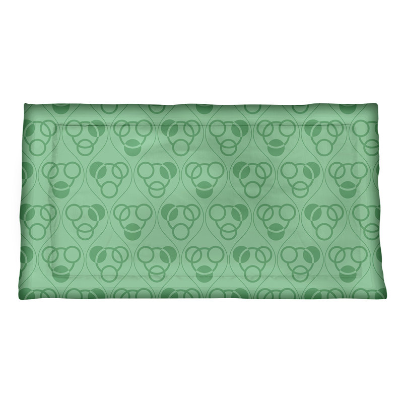 Taie décorative de coussin classique à motif de cercles et de vagues, Microfibre, Reine, Vert/blanc/gris
