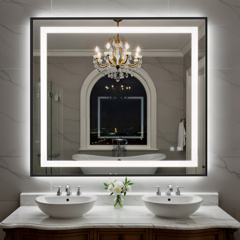 Miroir de salle de bain à DEL pour salle de bain, H 36 po x l 40 po, Noir