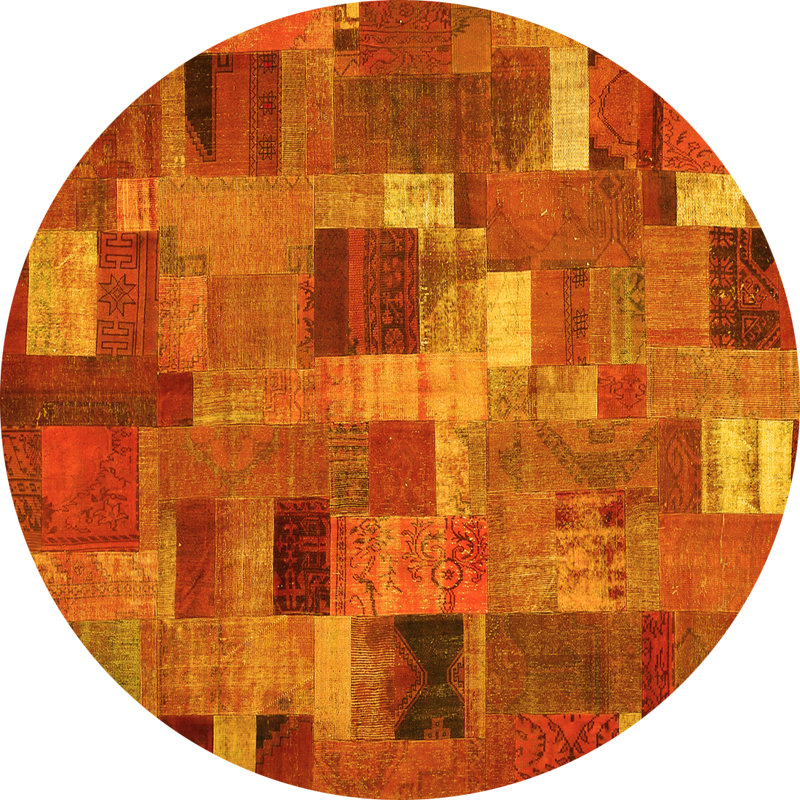 Tapis contemporain 445 jaune lavable à la machine, Rond 5 pi