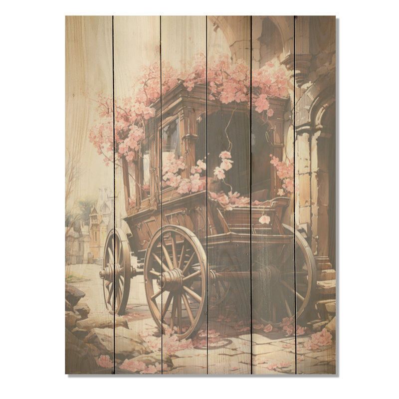 Voyage romantique en chariot de mariage - Vieille charrette américaine, art sur bois de pin naturel, H 20 po x l 10 po