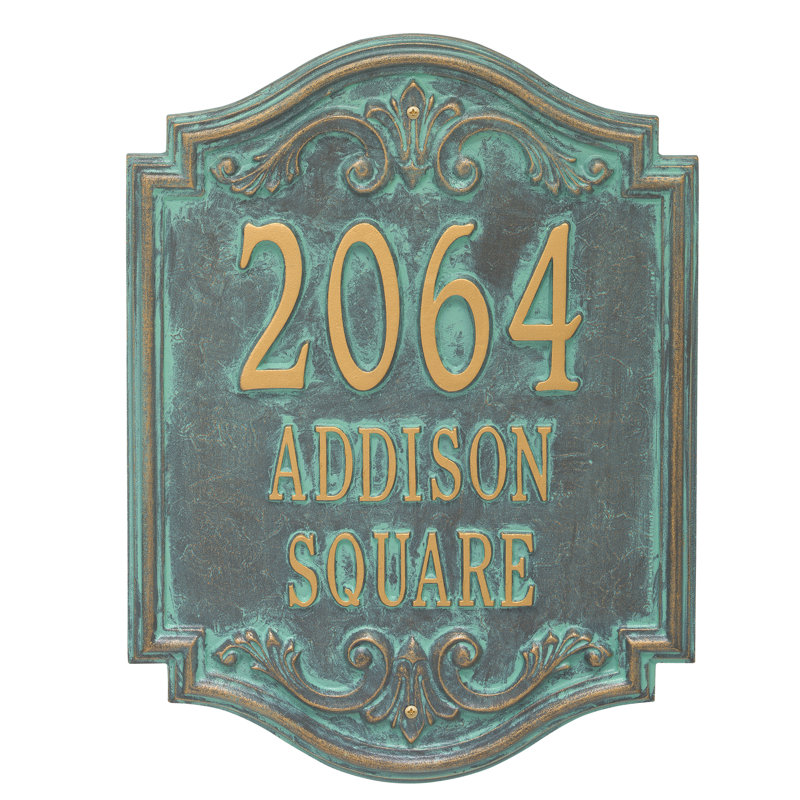 Signature Series 3-Line Wall Address Plaque, Verdigris, Bronze, Yes