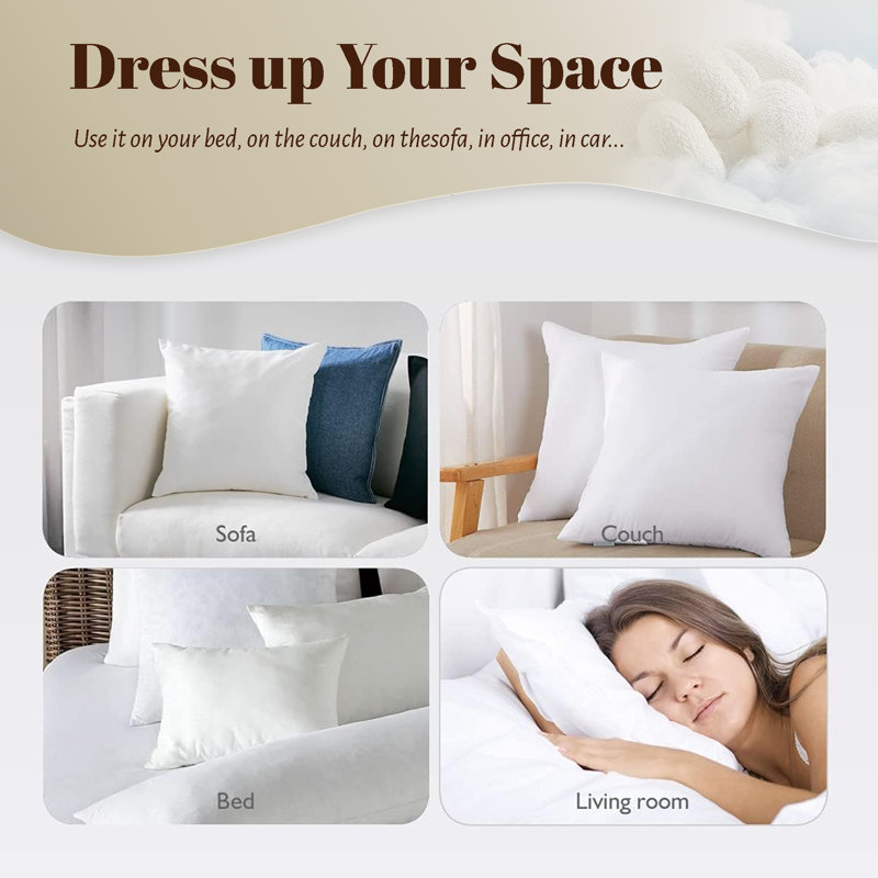 100% Cotton Shell Feather Down Soft Medium Throw Pillow Inserts(Set of 2), 22"H x 22"W