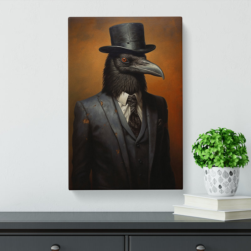 Crow in a Suit Painting No.2 - Wrapped Canvas, 50cm H x 35cm W x 3cm D