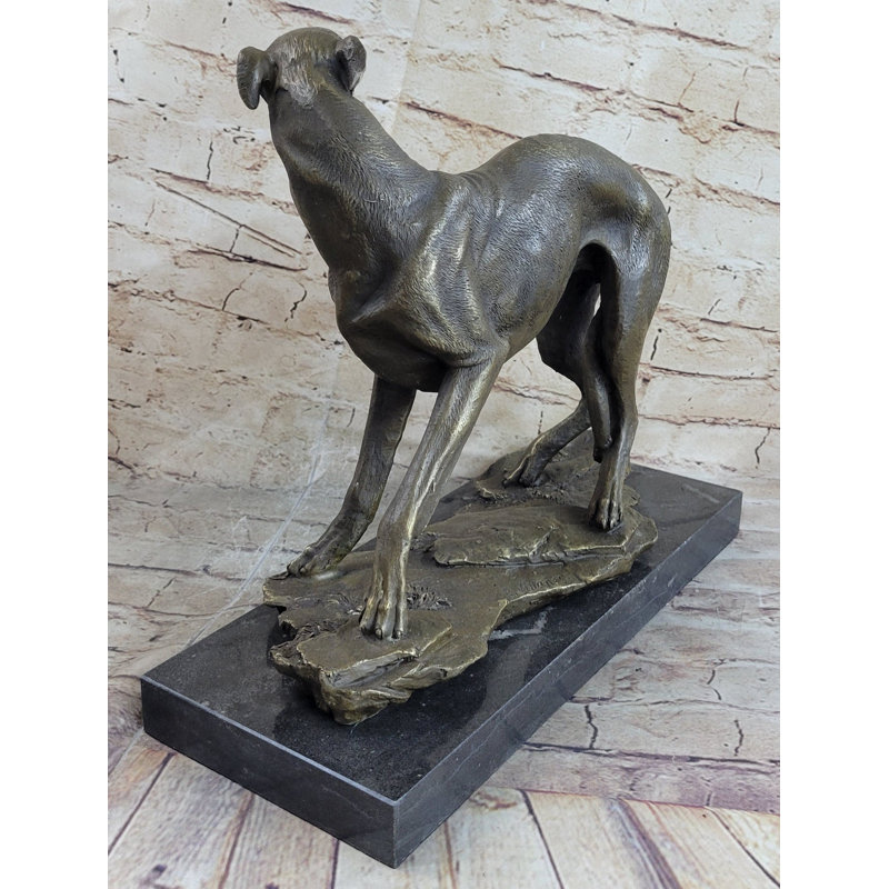 McCook Greyhound Whippet Slender Dog Bronze Metal Sculpture Statue Figure On Marble Base