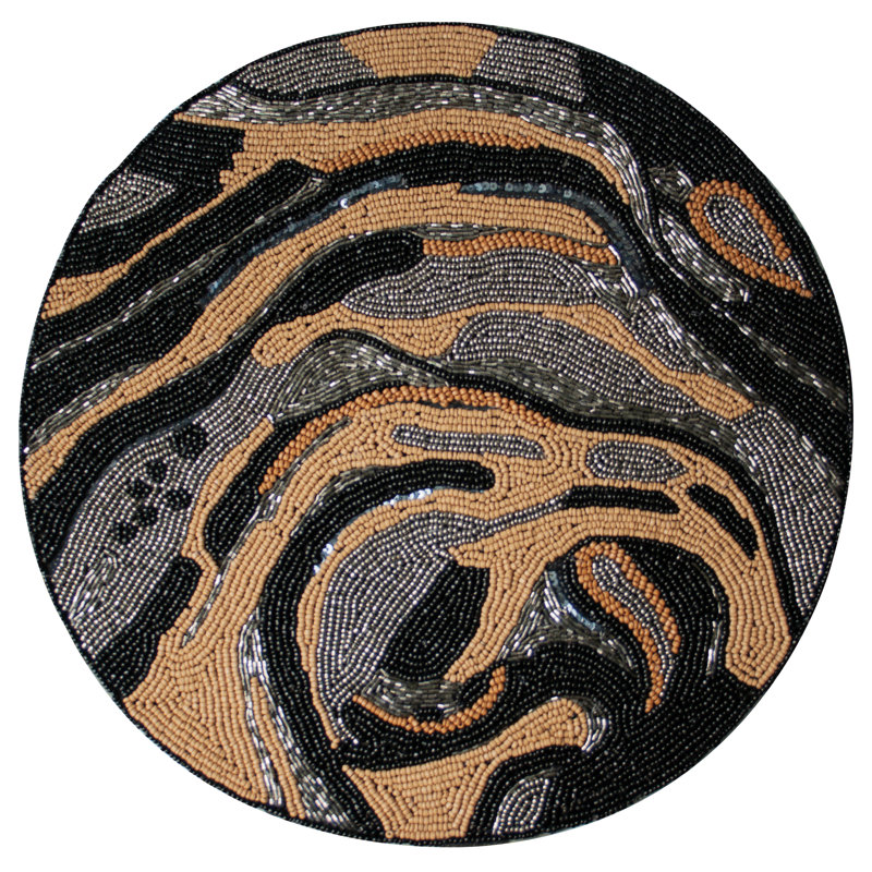 The Haings Round Beaded Placemats Set with Abstract Swirl Pattern for Luxury Dining Table Christmas Decor, Black