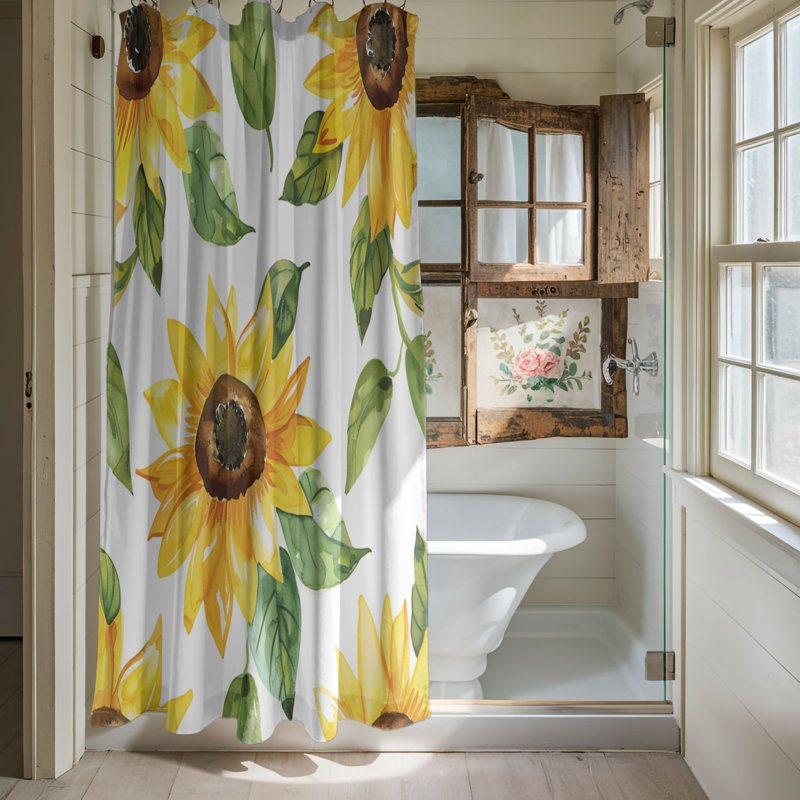 Rideau de douche 1 pièce Bright Sunflower Art, H 74 po x l 71 po