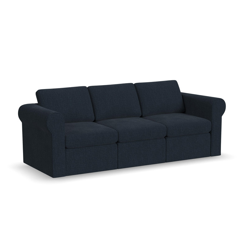 Lockheart 88" 3-Seat Modular Sofa Blue Roll Arm, Blue