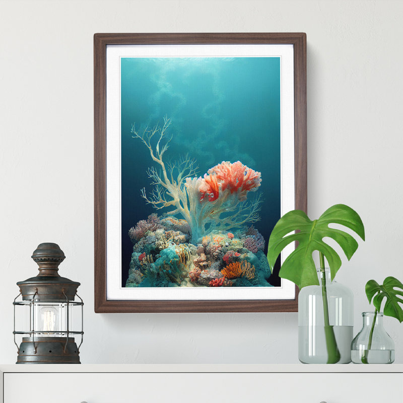 Astonishing Coral Reef - Single Picture Frame Print, 64cm H x 46cm W x 2cm D, Walnut Framed