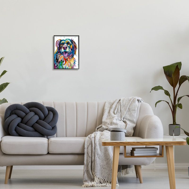 «Happy Dog Bold Rainbow Style», impression, Toile encadrée noire, H 14 po x l 11 po x P 1,5 po