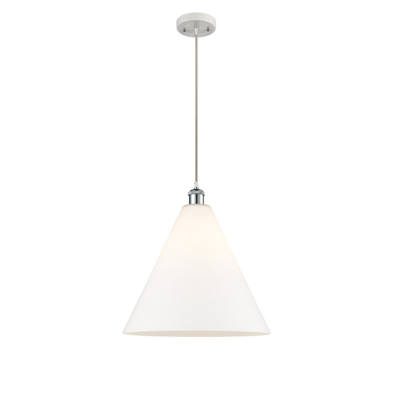Luminaire suspendu conique à 1 lumière Halyn, H 18,75 po x l 16 po x P 16 po, Transparent, Blanc / chrome poli