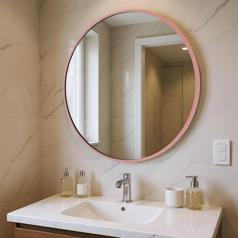 Aluminium Round Mirror, Pink
