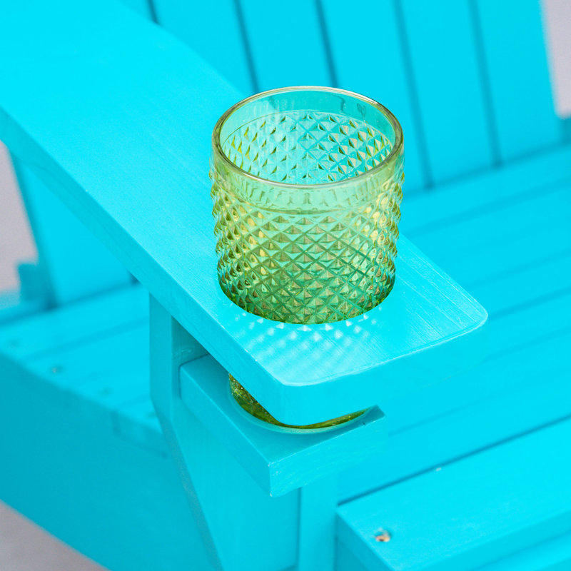 Wooden Chair With Cup Holder, Sky Blue Shade For Patio, Lawn, Deck, Garden, Backyard, Fire Pit Place Weather Color