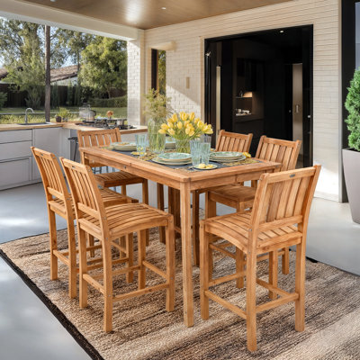 Ensemble bistro en teck avec table rectangulaire et tabourets Abacho