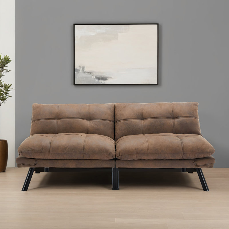 Modern Convertible Futon Sofa Bed With Memory Foam Mattress – Adjustable Backrest & Armrests, Space-Saving Sleeper Loveseat For Living Room
