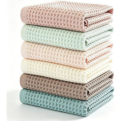 Ensemble de 6 essuie-tout, 6 linges à vaisselle tissés gaufrés 100% coton, serviettes de cuisine à séchage rapide très absorbantes, serviettes de nettoyage et de séchage non pelucheuses, couleurs assorties