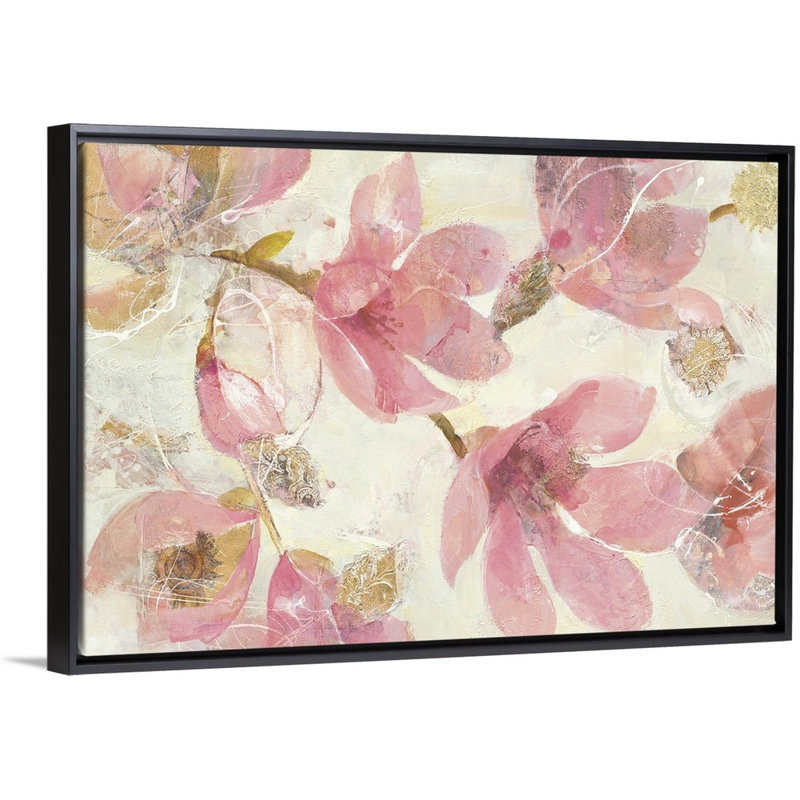 Magnolias en fleurs sur toile blanche, Cadre noir, H 30 po x l 20 po x P 1,25 po