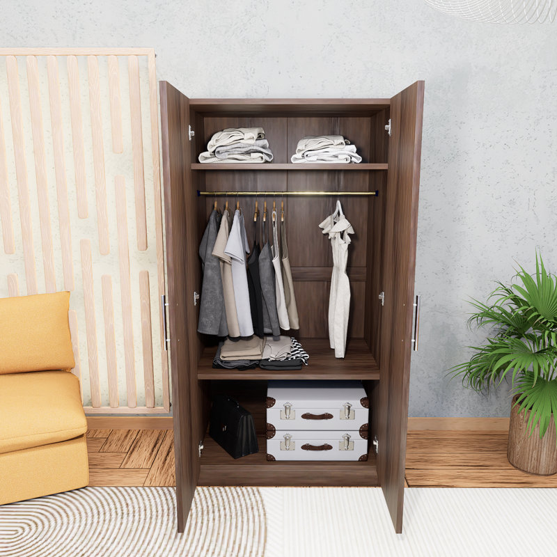 Garde-robe en bois brun à 2 portes avec 3 tablettes de rangement