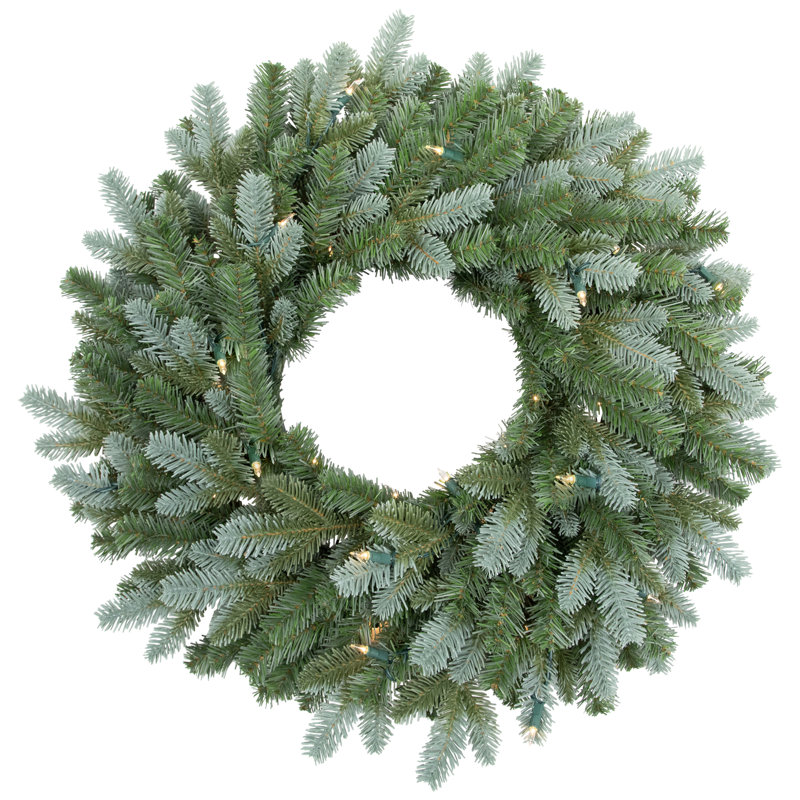 Couronne de Noël épinette artificielle bleue pré-éclairée, H 24 po x l 24 po x P 6 po