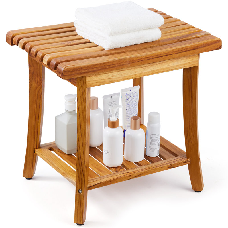 Tabouret de douche en bois de teck 14,3 po pour salle de bain