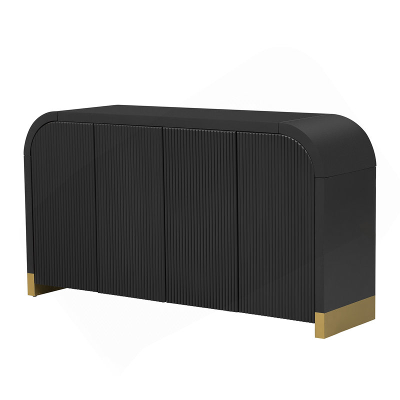 U_STYLE Armoire à panneau de porte ondulée à 4 portes avec tablettes réglables, idéale pour le bureau, le salon et l'entrée