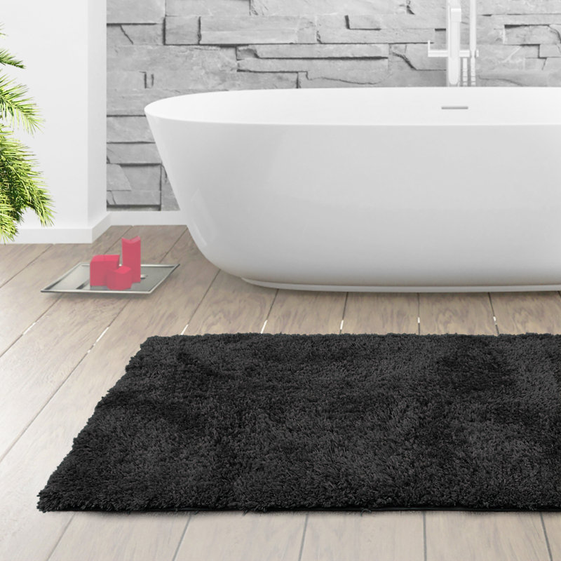 Ciarra Rectangular Polyester Non-Slip Solid Bath Rug, Black, 32" W x 48" L
