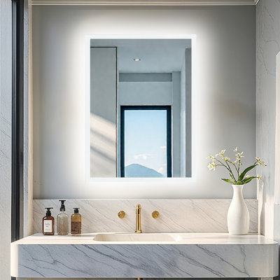 Led Bathroom Mirror With Backlit, 3 Colors Temperature & Dimmable Brightness Light Anti-fog Tempered Glass Bathroom Vanity Mirror