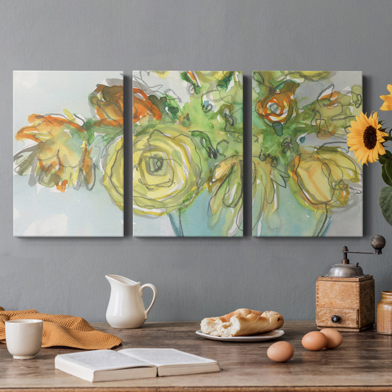 " Spring Floral Accent I " 3 - Pieces, 40" H x 30" x W x 1