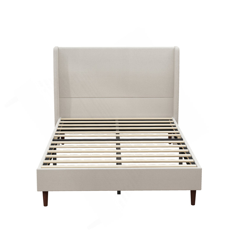 Lit tapissier à tête de lit haute, structure de lit grand, support à 12 lattes, beige, tissu chenille facile à assembler, aucun sommier nécessaire