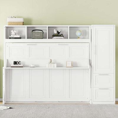 Ajae Murphy Bed with Storage Bookcase, Drawers and Wardrobe