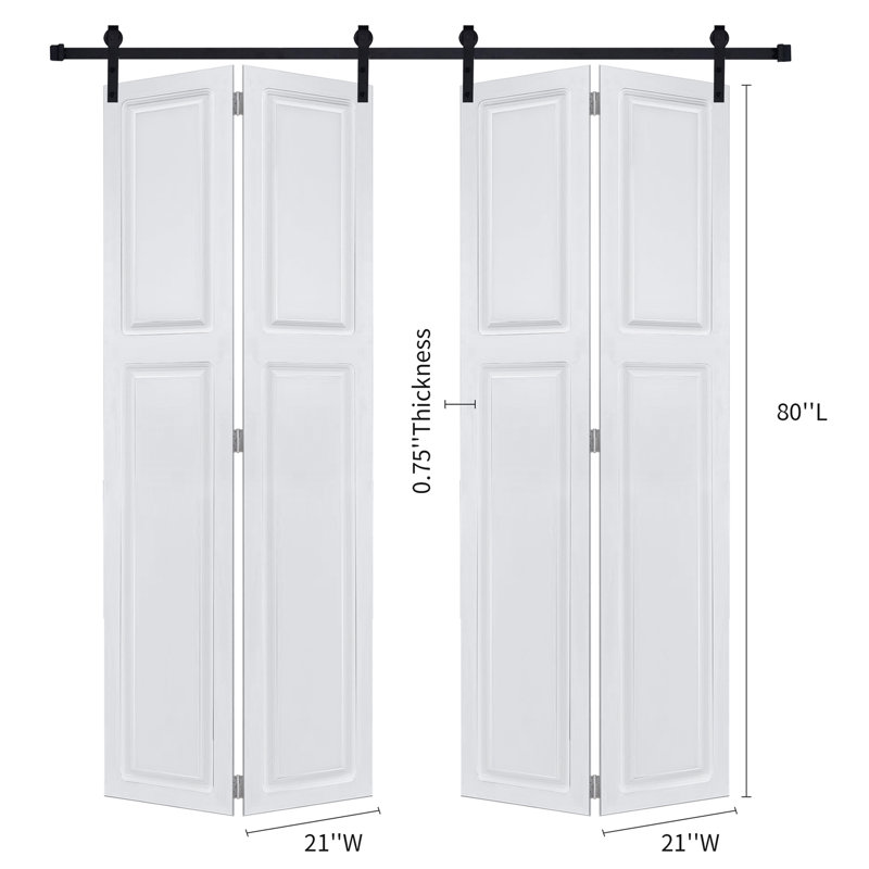 Porte coulissante double en panneaux de fibres à densité moyenne de 42 po x 80 po à deux portes pliantes fabriquées à commande numérique par ordinateur avec ensemble de quincaillerie