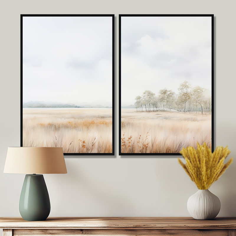 «Meadow Scenery Minimalisme», art mural sur toile traditionnel, H 36 po x l 48 po, Reproduction encadrée sans passe-partout