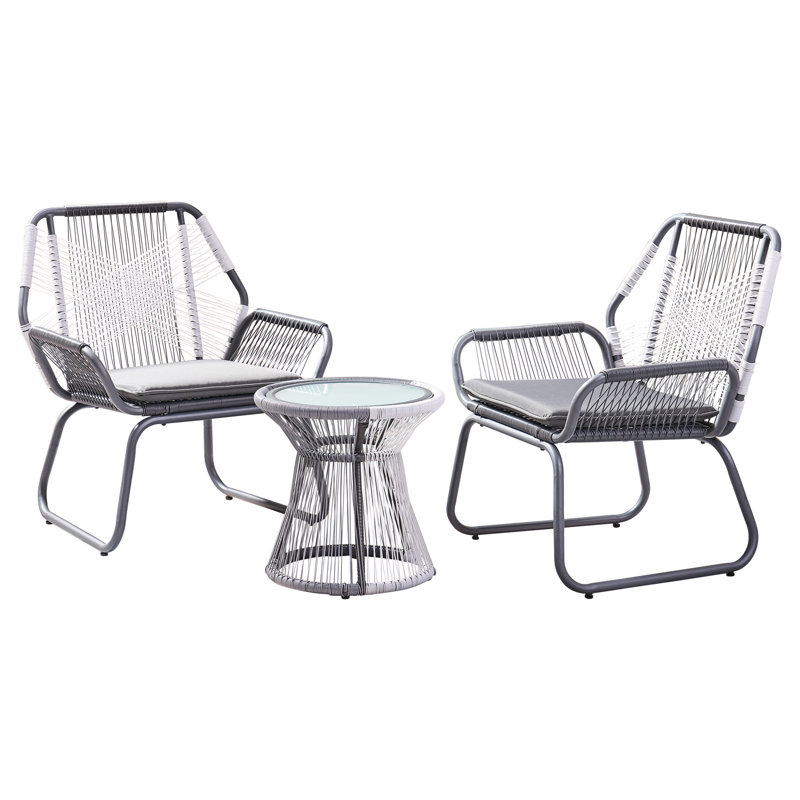 3Pc Chat For Patio - Gray Pe & Iron Outdoor Seating With Waterproof Fabric, 29.06" D X 27.26" W 33.68" H, 41.31 Lb. Weight Chatting Garden + Furnishings 28.5 In 27.26 33.68 Lb