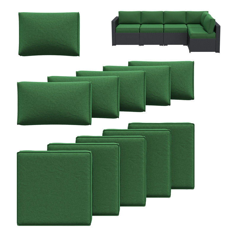 11-Pcs Outdoor Patio Cushion Cover Set  For 5-Seat Sectional Sofa, Covers Only, Green