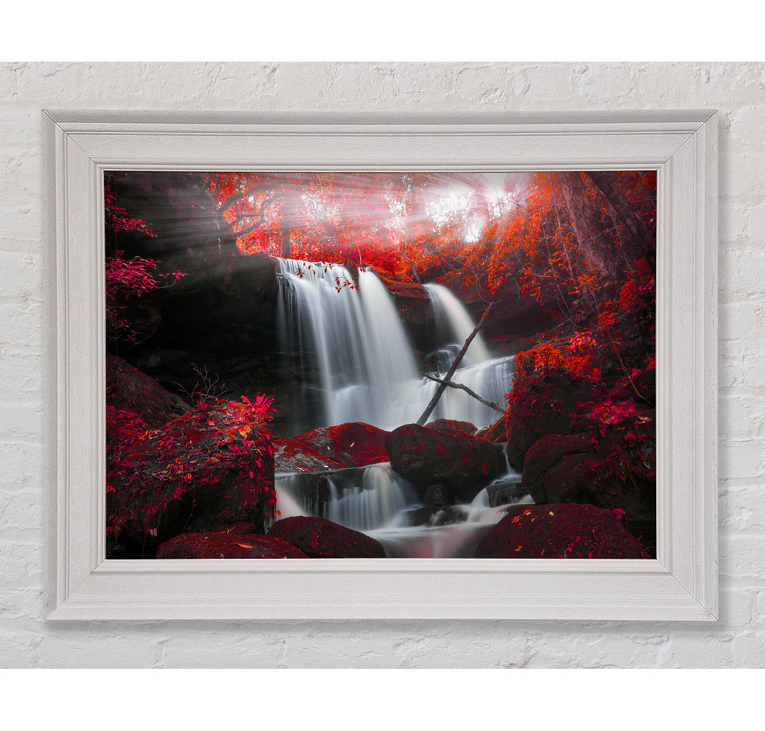 Red Forest Waterfall Delight - Einzelner Bilderrahmen Kunstdrucke