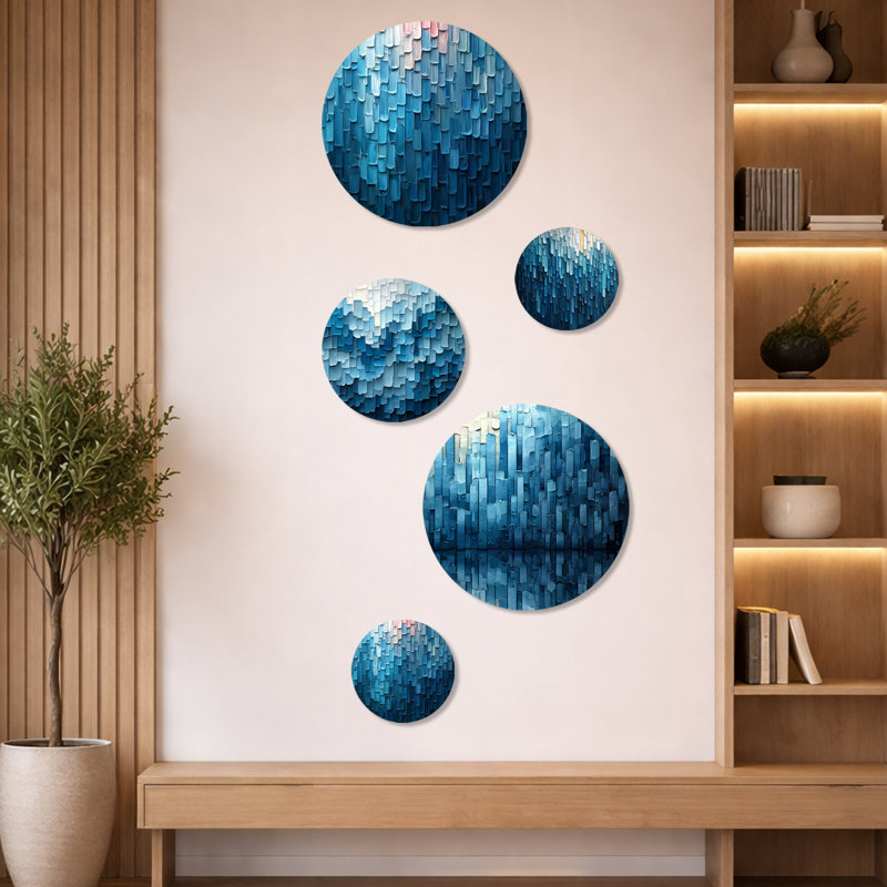 Drip Paint of Blue Cubic Matrix I - Ensemble de 5 décorations murales en métal
