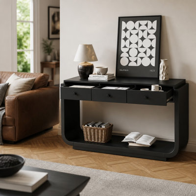 Console de style classique avec 3 tiroirs de rangement spacieux, tablette de présentation robuste, pieds courbés gracieux, finition peinte lisse